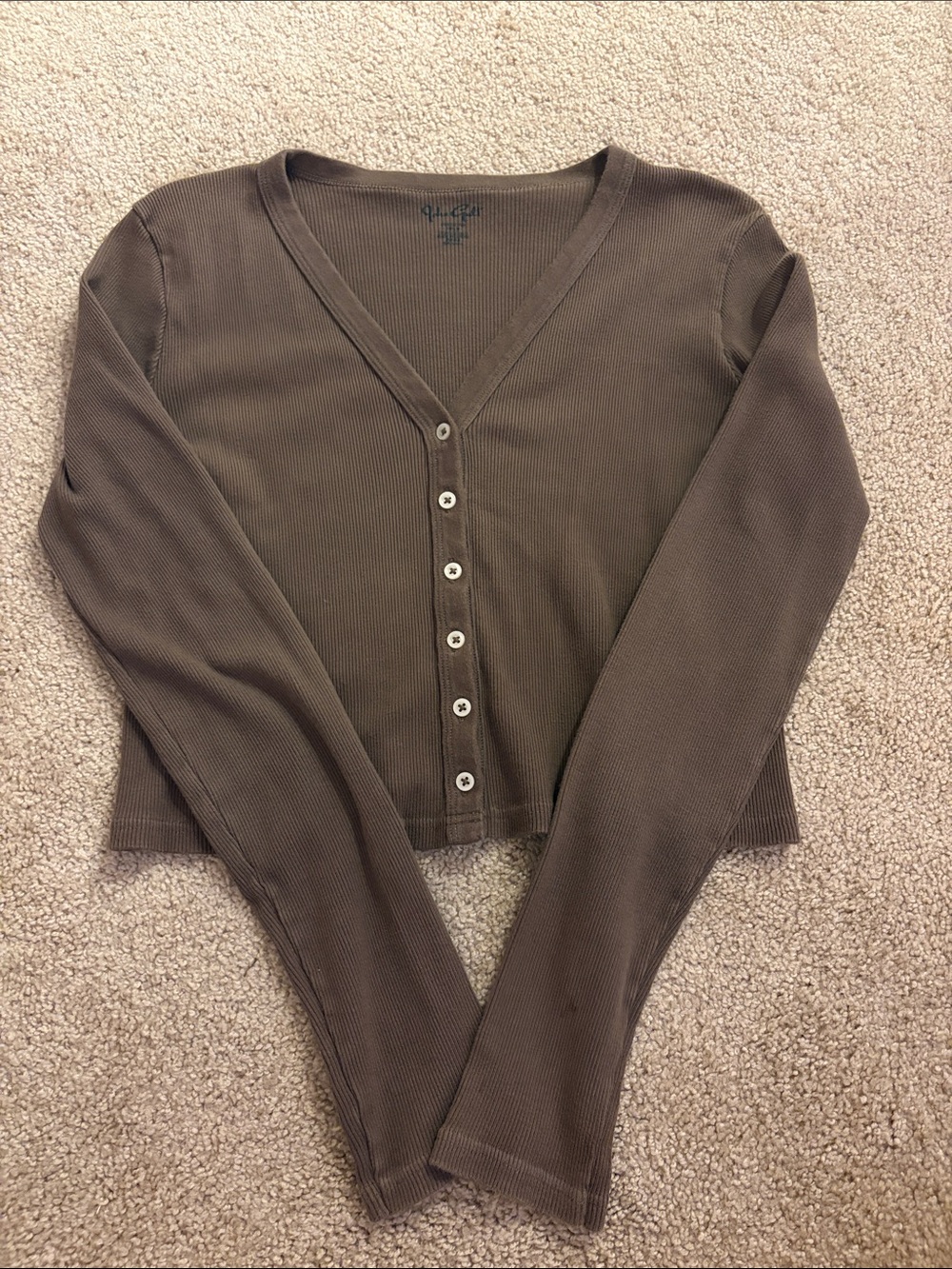 John Galt Brown Ribbed Cropped Brown Sweater
